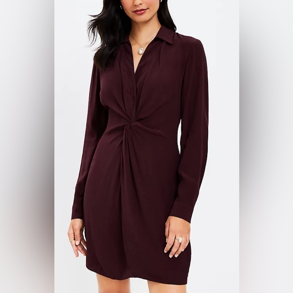 Loft Twist Front Long Sleeved Shirt Dress Size 2